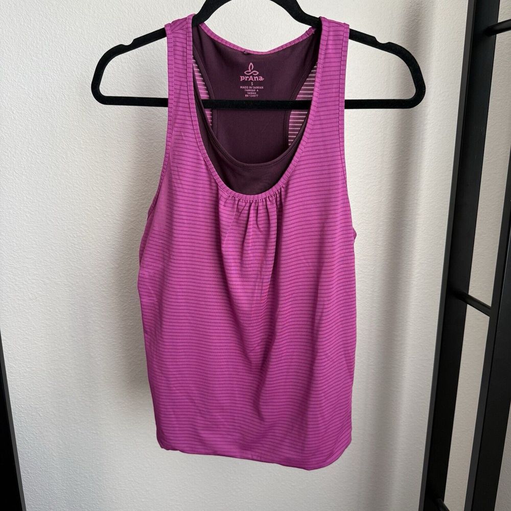 Prana Two Tone Pink Purple Racerback Layered Tank‎ Top Size Small